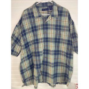 men’s world Island 3XL plaid short sleeve polo style shirt